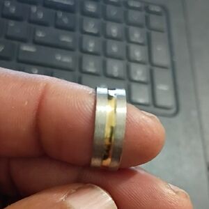 Silver and Gold Band Ring Stainless Steel 19mm